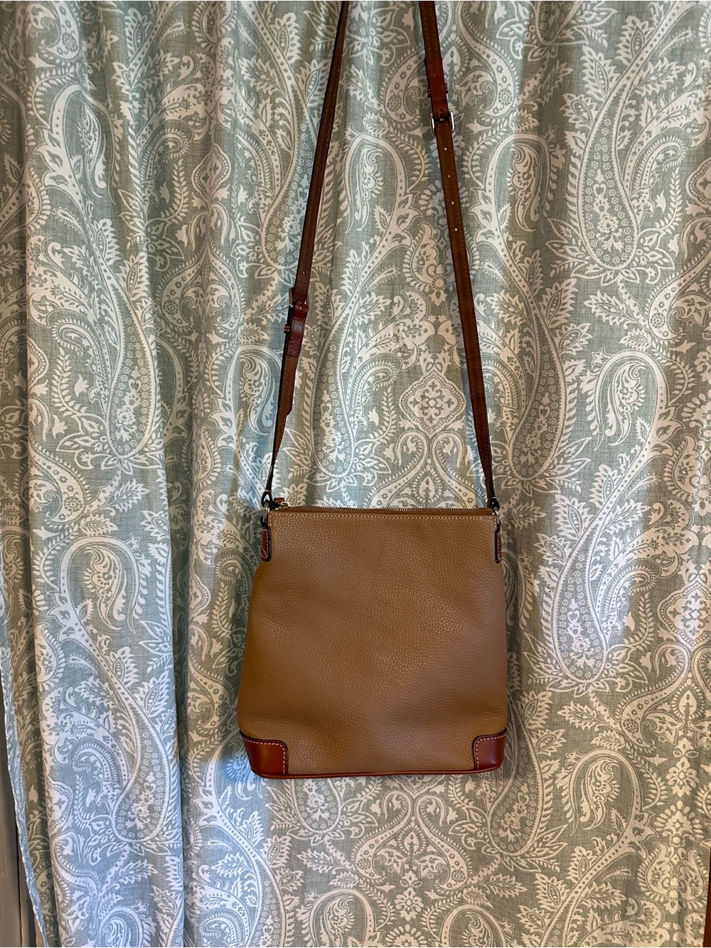 Dooney & Bourke Tan Pebbled Leather Crossbody with Brown Trim - Picture 5 of 7